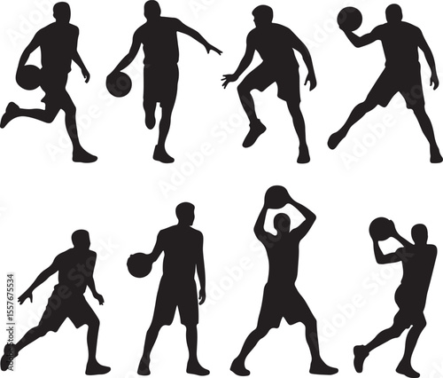 Player Dunking Basketball Silhouette

Basketball Dribbling Action Vector

Jump Shot Silhouette of Basketball Player

Basketball Hoop and Ball Vector Art

Fast Break Basketball Scene Silhouette