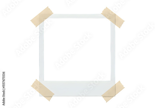Polaroid frame with tape isolated on white or transparent background. PNG