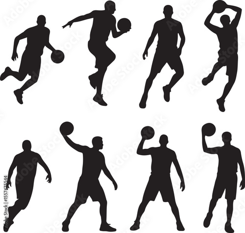Player Dunking Basketball Silhouette

Basketball Dribbling Action Vector

Jump Shot Silhouette of Basketball Player

Basketball Hoop and Ball Vector Art

Fast Break Basketball Scene Silhouette
