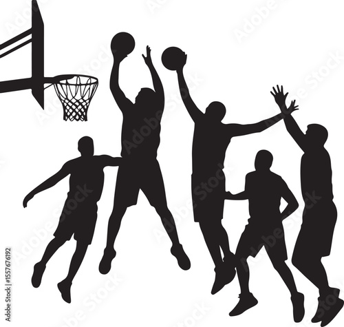 Player Dunking Basketball Silhouette

Basketball Dribbling Action Vector

Jump Shot Silhouette of Basketball Player

Basketball Hoop and Ball Vector Art

Fast Break Basketball Scene Silhouette