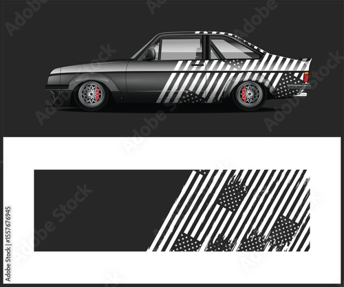 Custom Car Wrap Design with American Flag Stripes and Stars Pattern