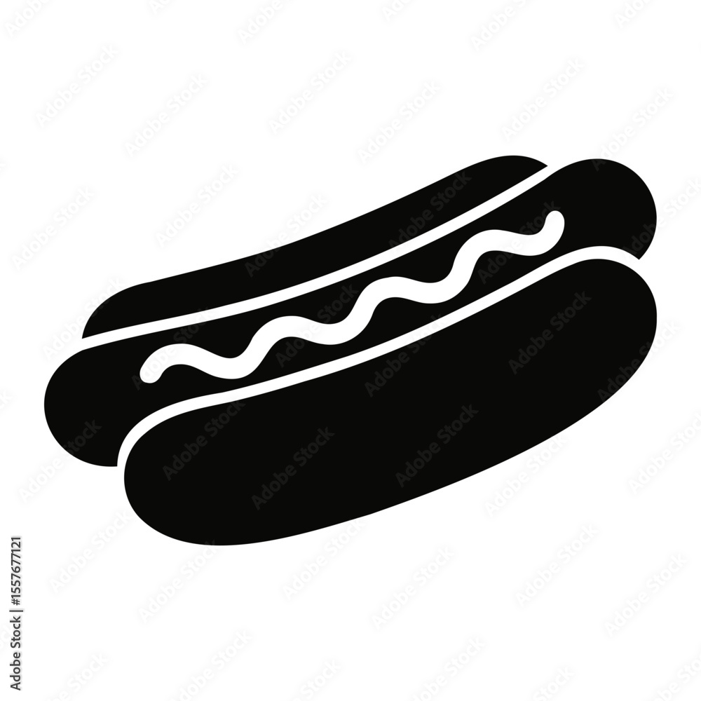 Minimal hotdog with mustard in black and white style Minimal hotdog with mustard in black and white style