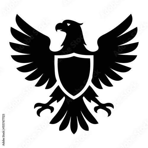Eagle with spread wings holding shield black silhouette