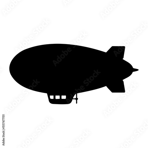 Black airship with tail fins and gondola illustration
