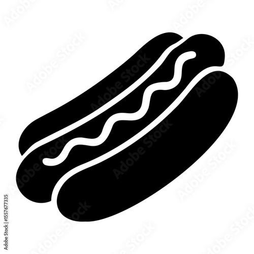 Black and white hotdog in bun with topping design