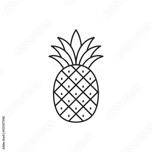 Pineapple Outline Vector, Minimal Line Art Tropical Fruit Icon for Summer Designs, Black and White Clipart for Organic Food Logo, Packaging, and Healthy Juice Branding