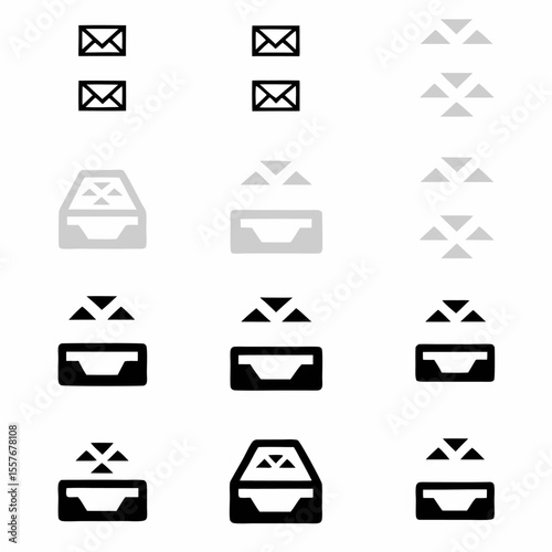Illustration of inbox and email icons arranged in a grid pattern with varying opacities and styles