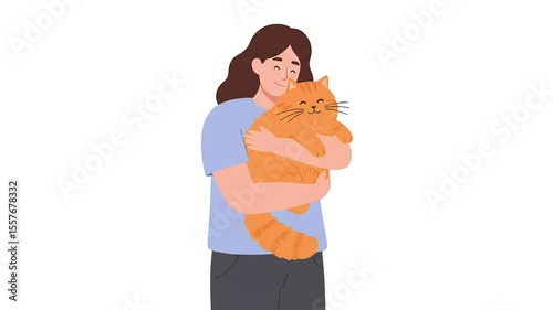 Woman Hugging Orange Cat Illustration