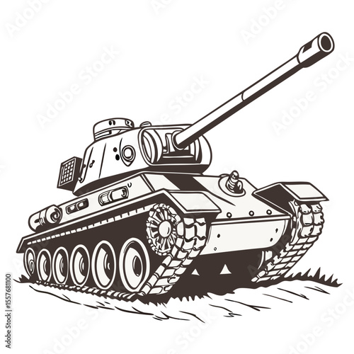 "Vector Illustration of Military Tank with Cannon Isolated on White"

