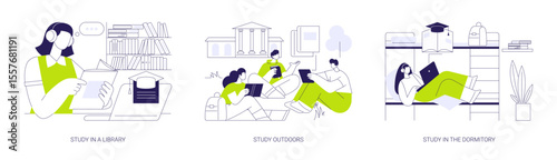 Getting ready for classes isolated cartoon vector illustrations se
