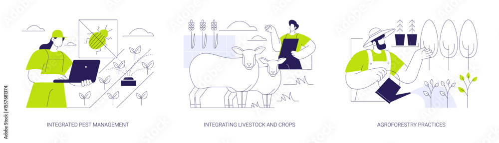 Sustainable agriculture plant cultivation isolated cartoon vector illustrations se