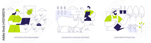 Sustainable agriculture plant cultivation isolated cartoon vector illustrations se