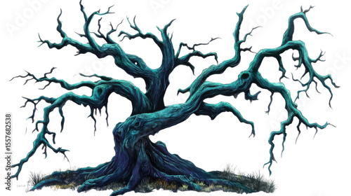 old dead spooky tree on white background