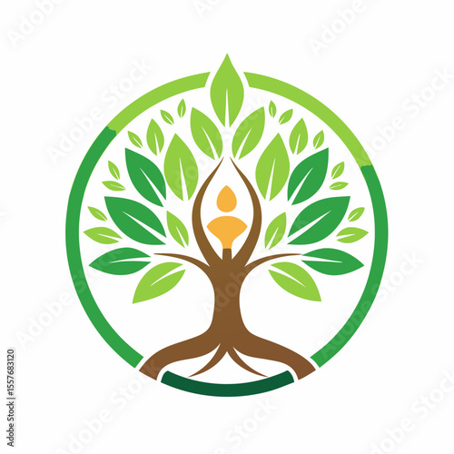 international yoga day concept : girl meditating with tree and with different color lines