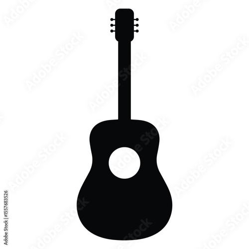 Black acoustic guitar silhouette vector illustration on white background