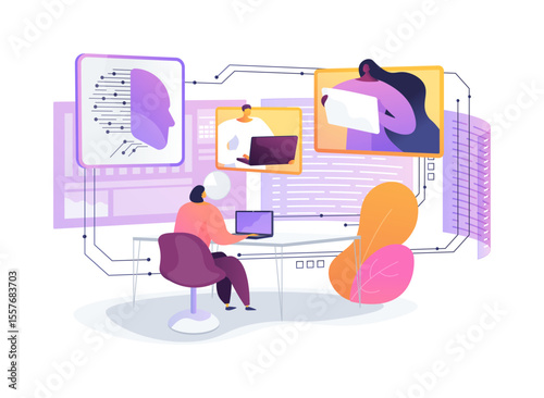 Virtual Office Spaces with AR Integration abstract concept vector illustration.