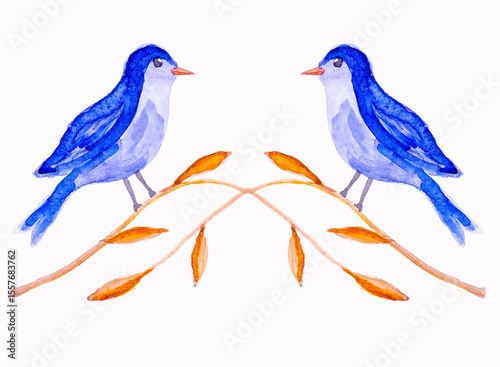 Canvas Print Illustration with two blue birds