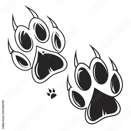 Seamless pattern of diverse animal paw prints, including dog and cat, creating a natural vector illustration with decorative black silhouettes