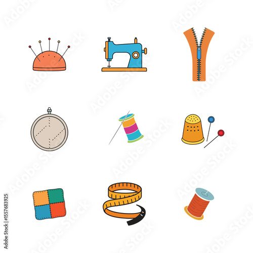 Vector art of collection of sewing and tailoring tools isolated on white background