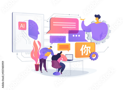 Real-Time Language Translation for Global Teams abstract concept vector illustration.