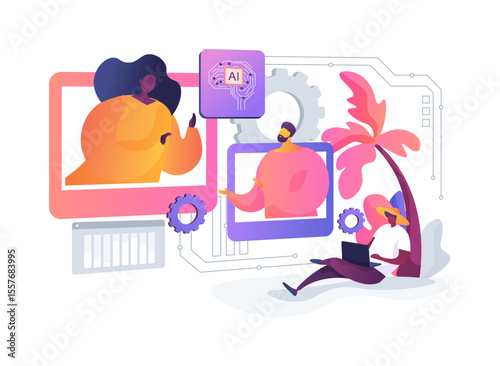 AI-Powered Workflow Automation for Hybrid Offices abstract concept vector illustration.