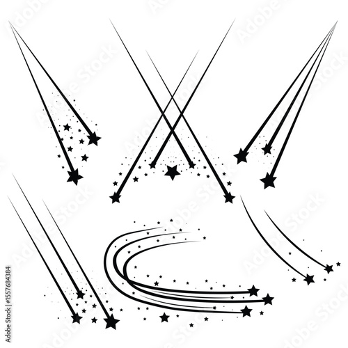 Black Falling Stars Set 6 Dark Celestial Descent Cosmic Mysteries