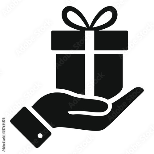 Hand Holding Gift Box Icon – Donation, Charity, and Care Silhouette Vector