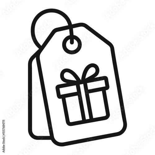 Gift Tag Outline Icon – Vector Label with Present Box for Holidays and Events