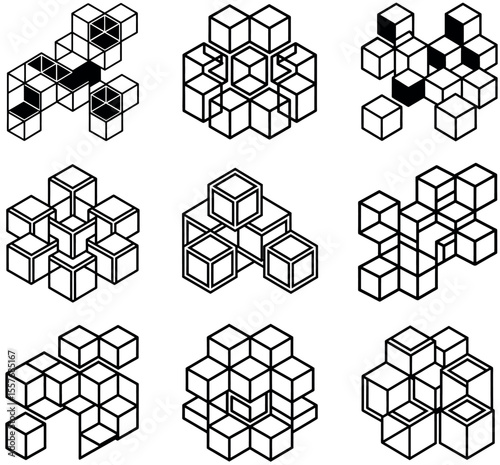 Abstract Geometric Shapes of Interlocking Cubes