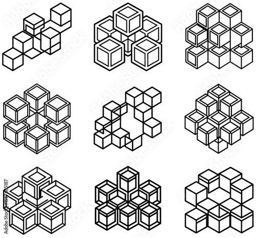 Abstract Geometric Shapes of Interlocking Cubes