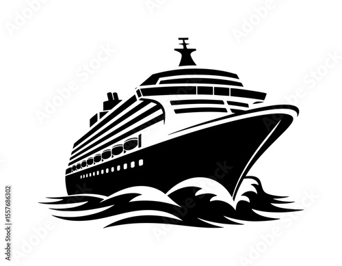 Majestic Cruise Ship: Black and White Vector Illustration