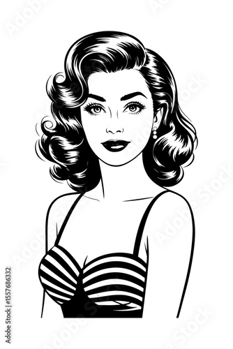 Vintage Pin-Up Girl Illustration: Retro Hairstyle and Fashion