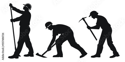 Silhouette Workers: Construction, Mining, and Labor Activities
