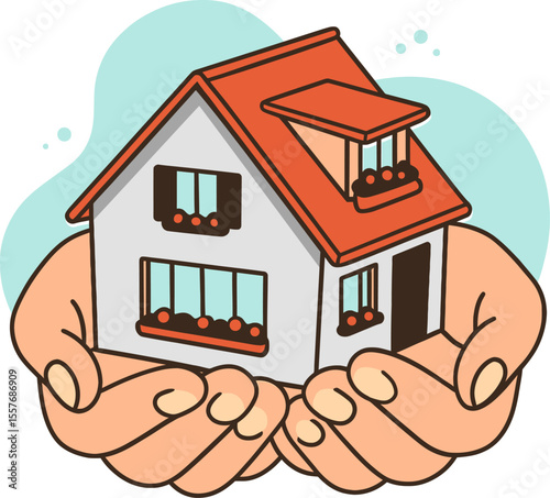 House in hands vector illustration. Symbol of home protection, insurance, safety and real estate care