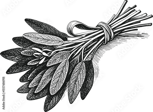 Aromatic Art Sage vintage linework ink sketch hand drawn pen drawing cooking herbs vector illustration background