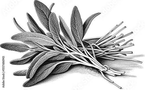 Fresh Sage vintage linework ink sketch hand drawn pen drawing cooking herbs vector illustration background