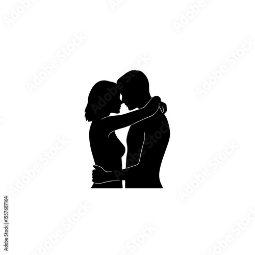 Romantic couple embracing, forehead to forehead, showing affection and love. Couple silhouette symbolizes intimacy and passion, perfect for World Kiss Day celebration.