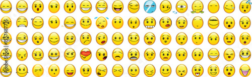 Yellow Emoticon Faces Diverse Expressions Collection Set emoji