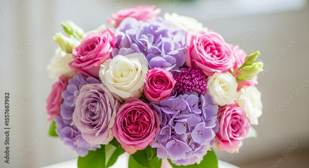 Obraz premium Floral Arrangement with Roses and Hydrangeas in Pastel Colors