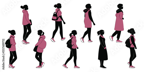 Silhouette Illustrations of Women Walking in Various Outfits