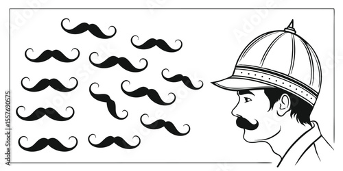 Detective with Mustache and Hat Surrounded by Many Mustaches