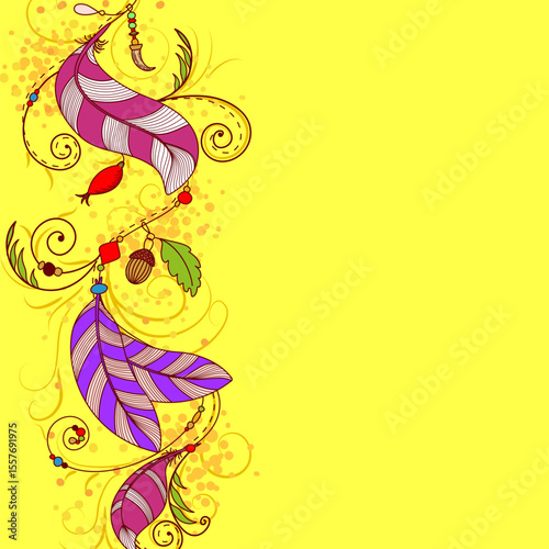 Greeting card wit feathers and beads