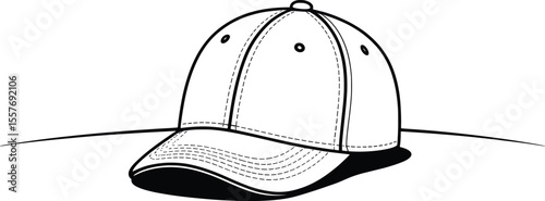 Baseball Cap Line Art, Minimalist Hat Outline Illustration.