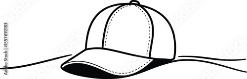 Baseball Cap Line Art, Minimalist Hat Outline Illustration.