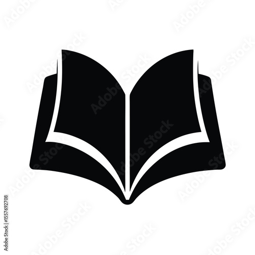 Abstract Black and White Open Book Icon, Simple, Minimalist, Knowledge, Education, Learning, Literacy,  Reading,  Study,  Textbook,  Information,  Wisdom,  Research,  Symbol,  Vector Graphic.