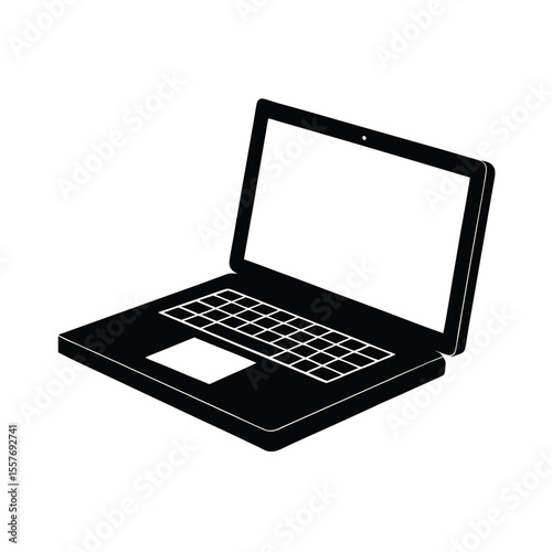 Laptop Silhouette, Isometric Minimalist Black Vector for Web Design, App UI, Technology Branding, and Digital Projects