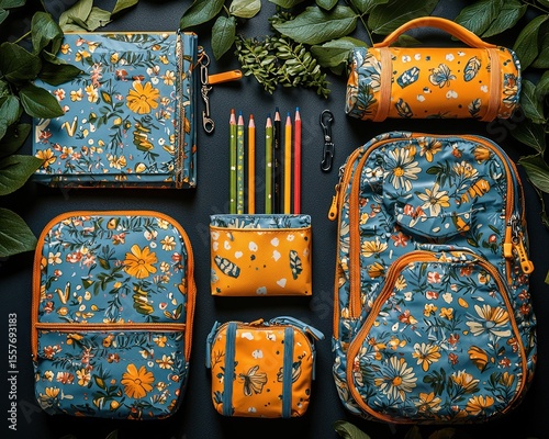 Floral-printed school supplies