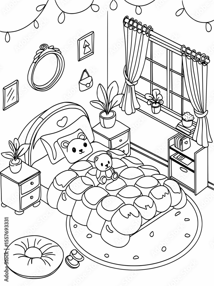 Gemütliches Mädchenzimmer Ausmalbild: Entspannung und Kreativität