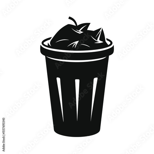Trash Can Icon, Black and White Minimalist Vector Symbolizing Waste Management, Recycling, and Clean Environment Concepts