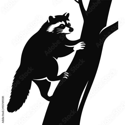 Silhouette of a Raccoon Climbing a Tree Wildlife Illustration